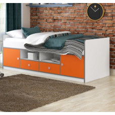 Детская кровать Дельта Сильвер 19.01 белая с оранжевыми фасадами с 2-мя ящиками