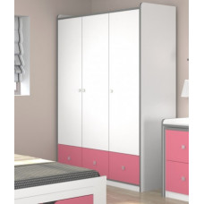 Шкаф Дельта Сильвер 9.1 для детской 3-х дверный с ящиками розового цвета