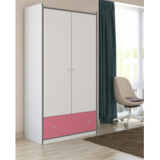 Шкаф Дельта Сильвер 9 для детской 2-х дверный с ящиками розового цвета