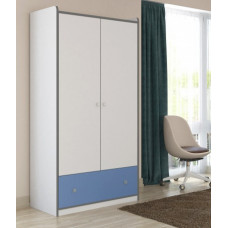 Шкаф Дельта Сильвер 9 для детской 2-х дверный с ящиками синего цвета