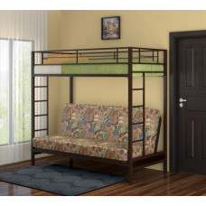 Двухъярусная кровать с диваном Мадлен коричневая с тканью Марки