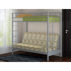 Двухъярусная кровать с диваном Мадлен серая с тканью Пифагор